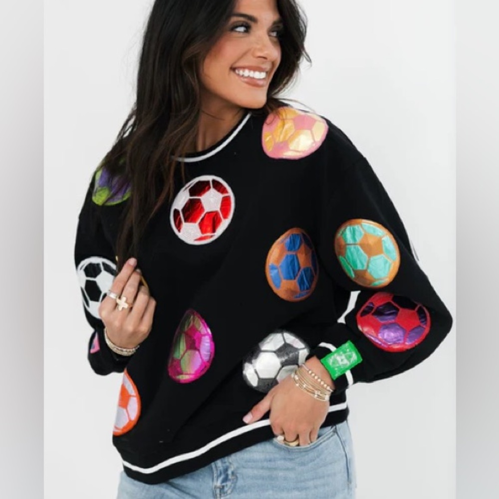 QUEEN OF SPARKLES Black and Red Soccer Patch Sweatshirt